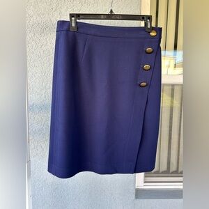 Gerard Darel Paris Navy Blue Lined Wrap Skirt Bronze Side Buttons Size 40/Size L